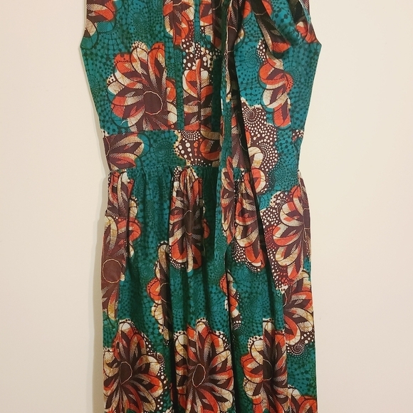 Women's Green Ankara Floral Print Sleeveless Midi Length Dress (Size Medium) - Picture 5 of 11